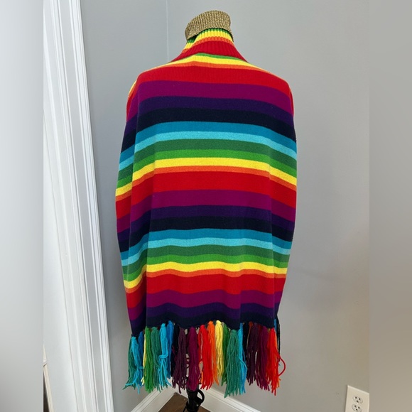 New Gucci Rainbow 100% Wool Poncho with Tiger and crystals fringes L - Picture 9 of 16